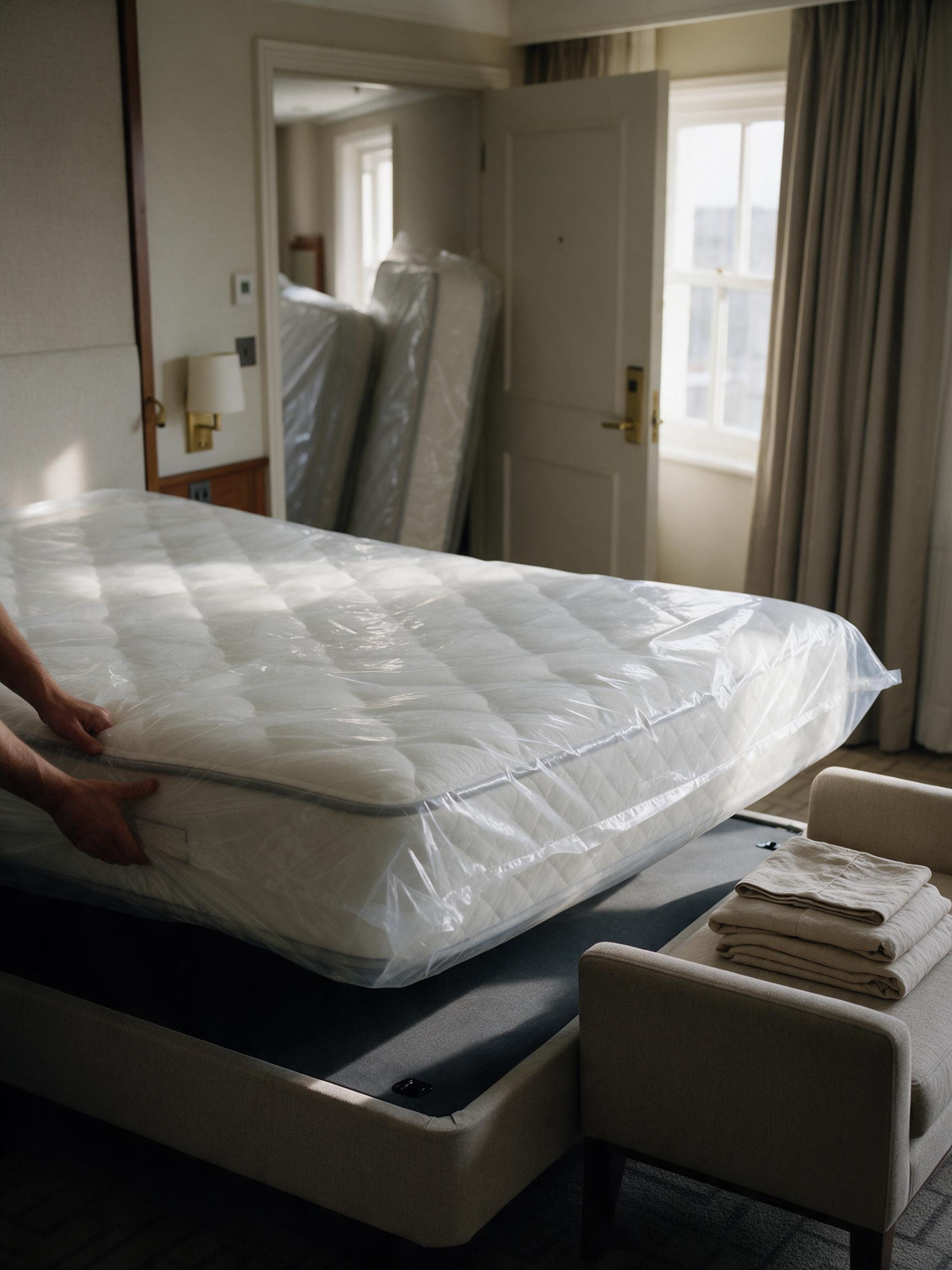 Habitación de hotel con colchones y textil renovados