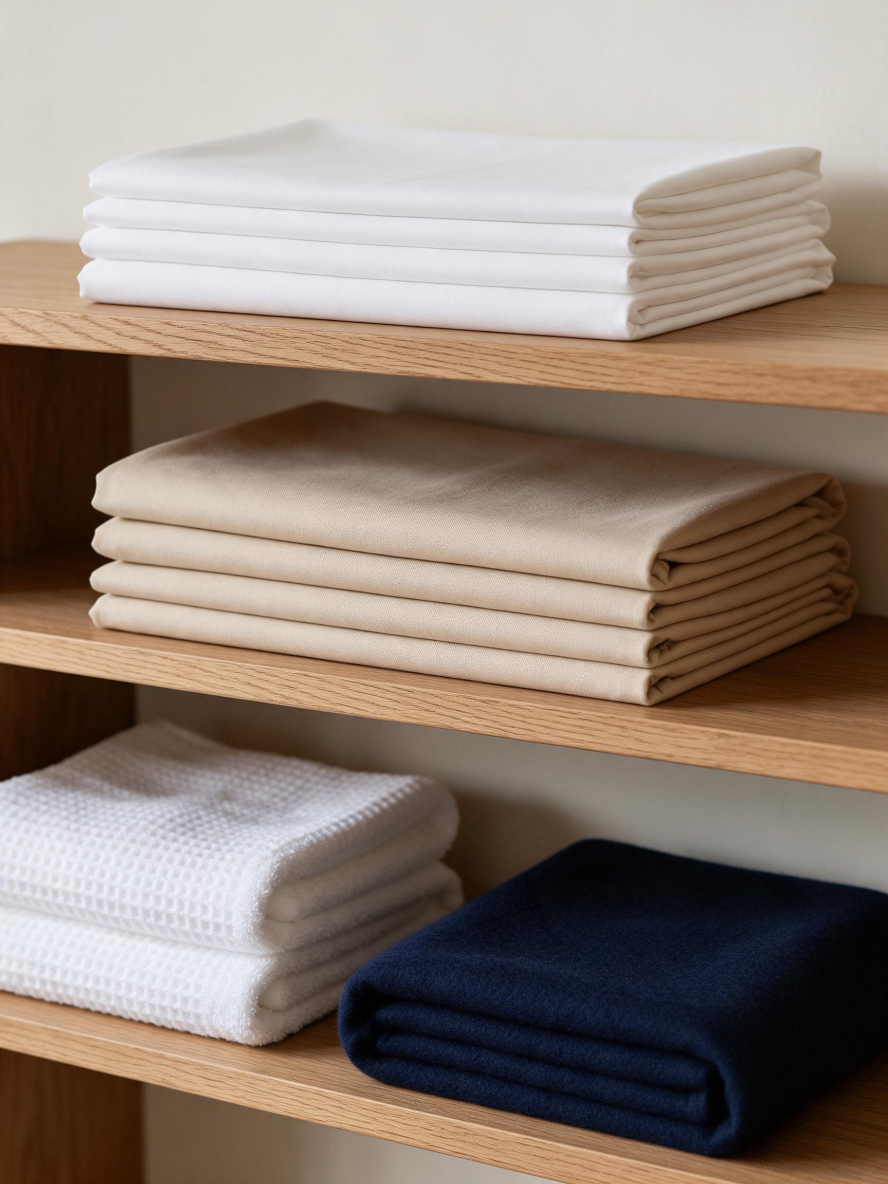 Textil de hotel doblado en tonos cálidos